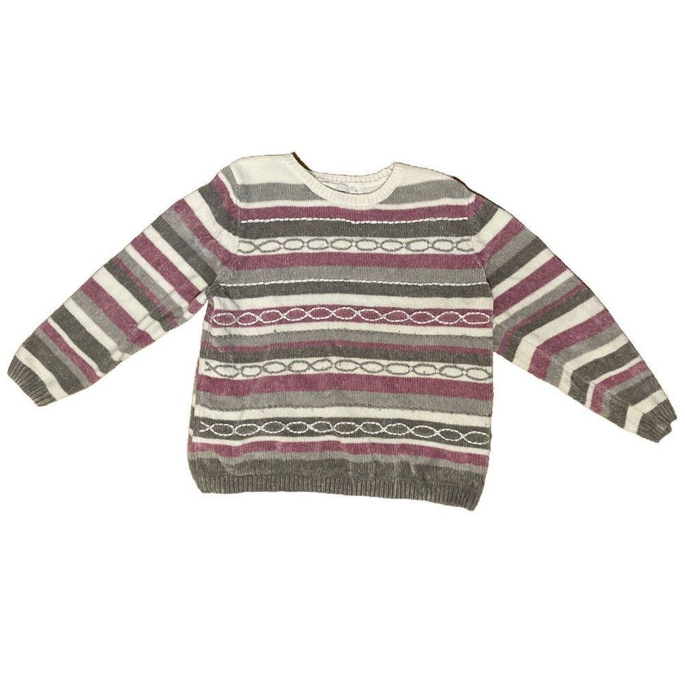 Women's ALFRED DUNNER Pink And Gray Bead Embroidered Sweater Top Size XL